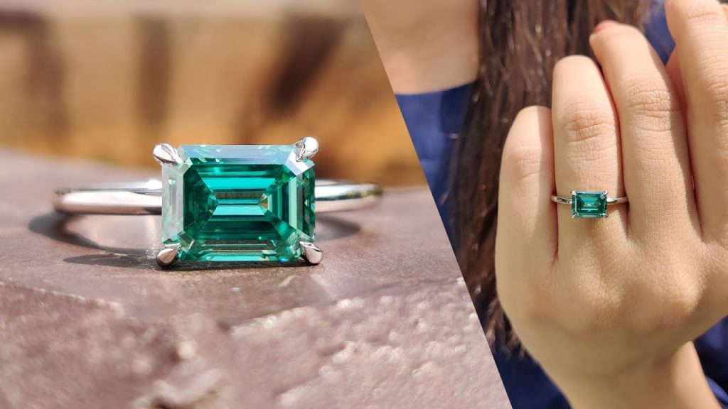 Green Gemstone Emerald Cut Diamond Engagement Ring