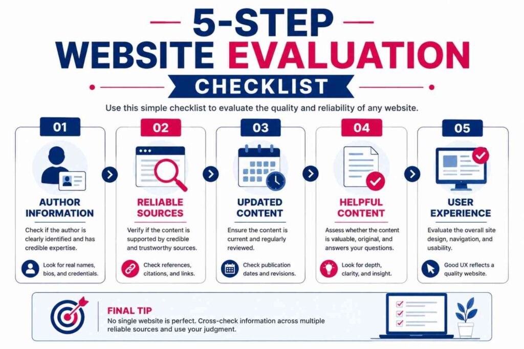 Website evaluation checklist infographic