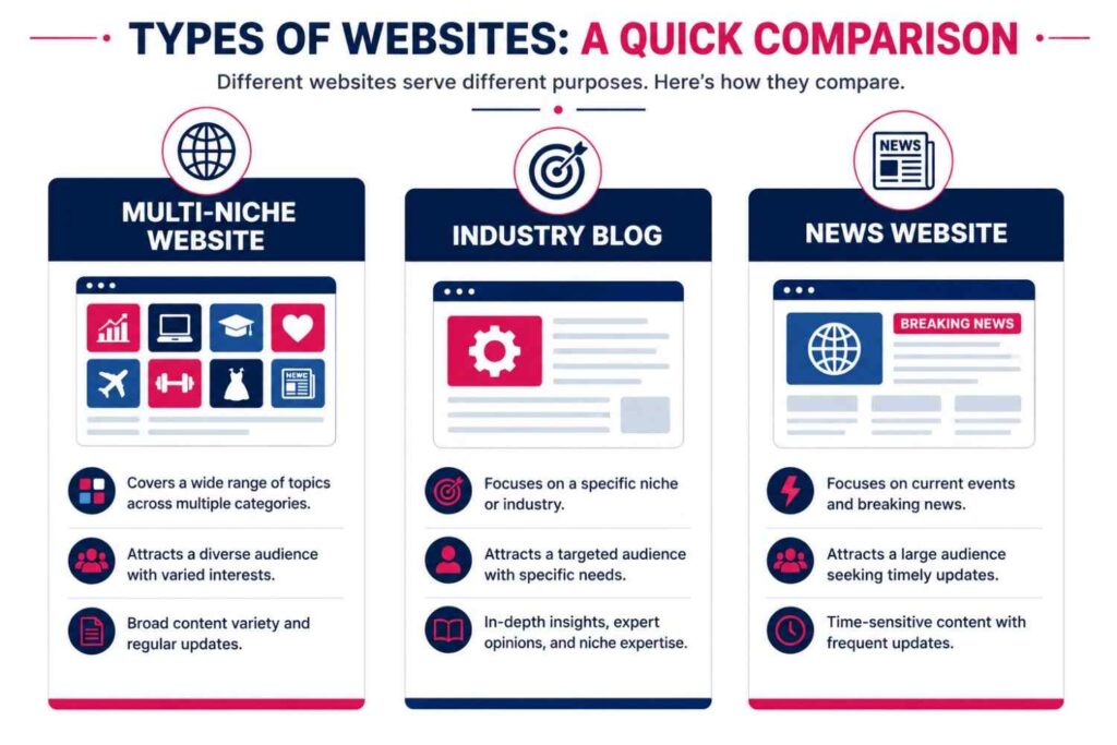 Comparison of different website types